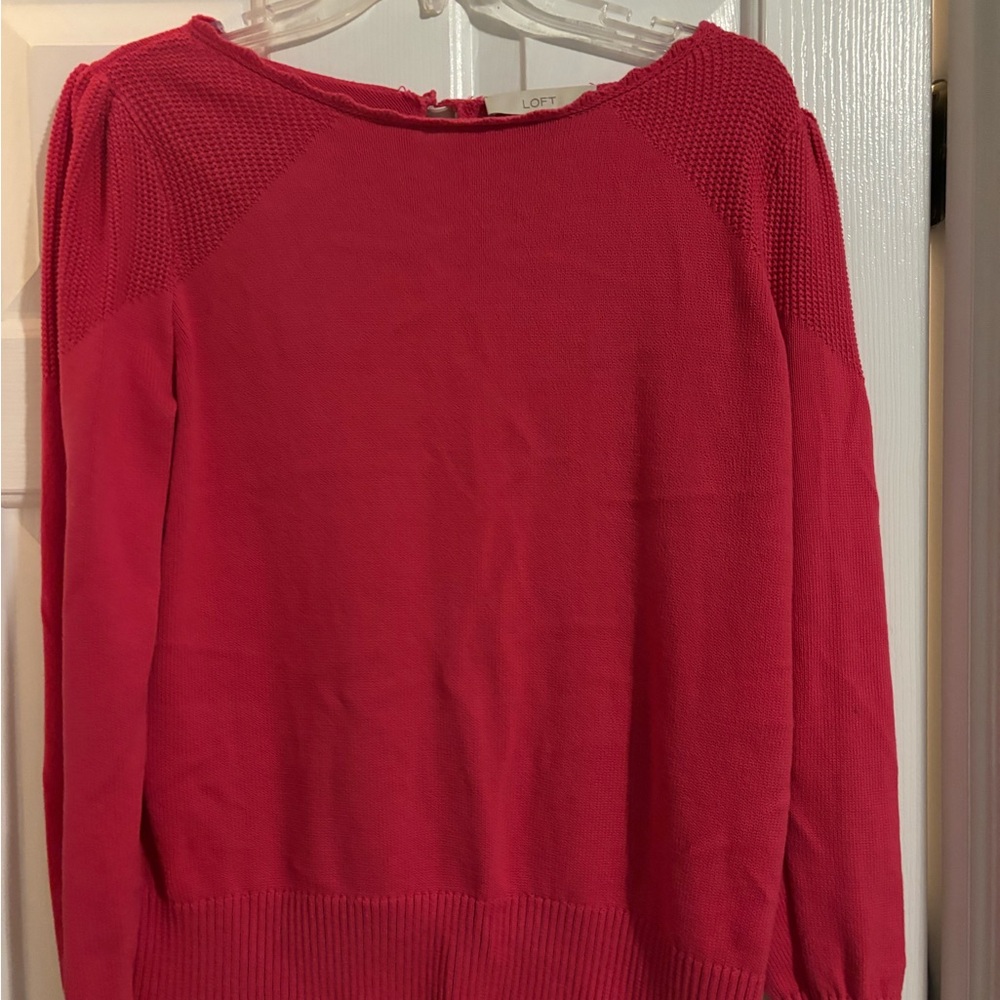 LOFT hot pink Crew Neck Sweater